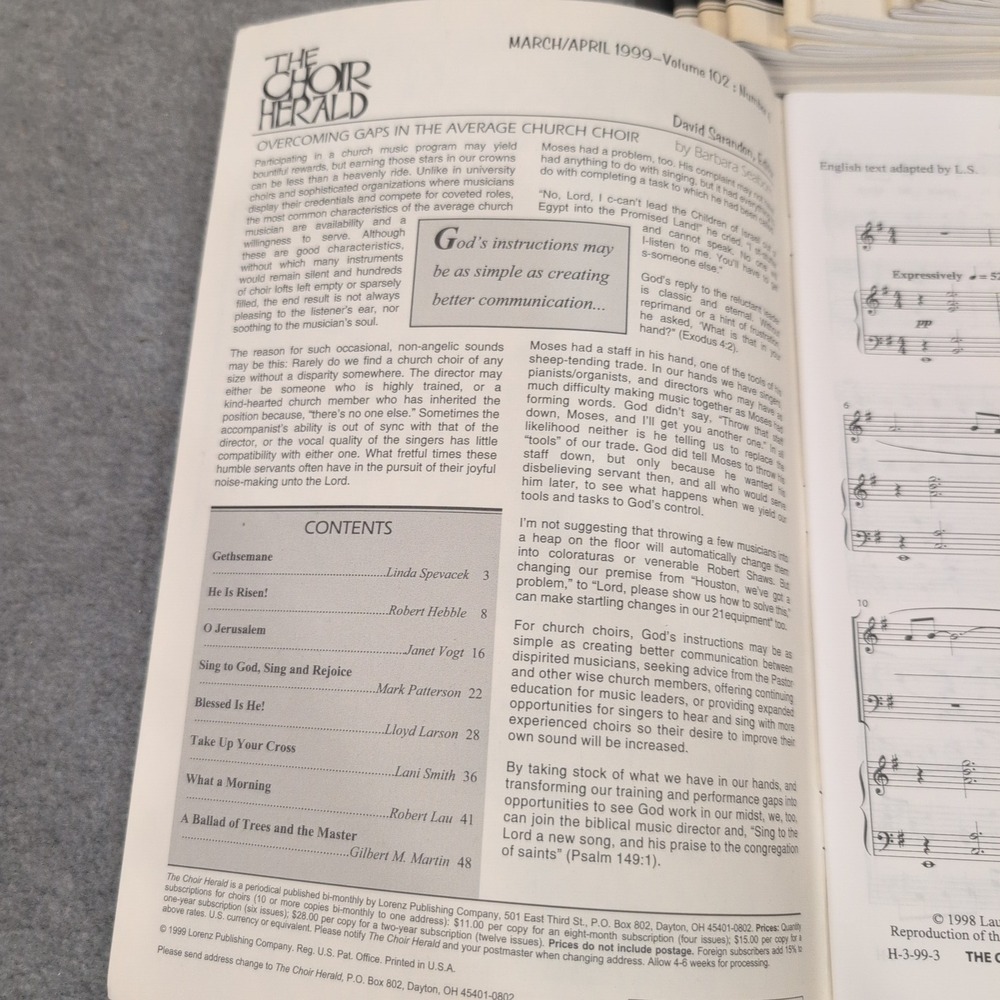 The Choir Herald March April 1999 Vol 102 No 4 Choral Sheet Music Lot of 12 - Picture 2 of 2